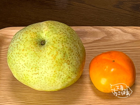 大きな梨を柿と比較